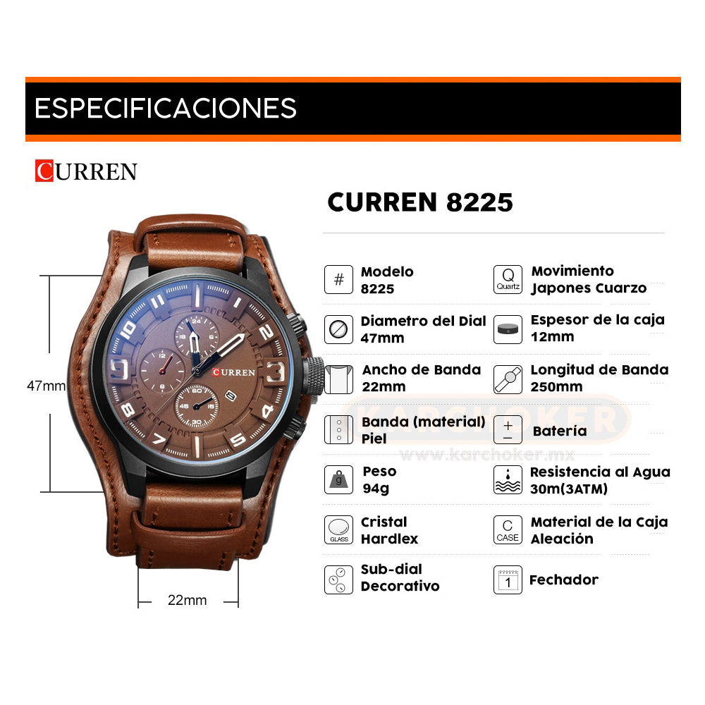Reloj Curren 8225 Cuero Vintage