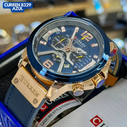 Reloj Curren 8329 En Cuero Azul