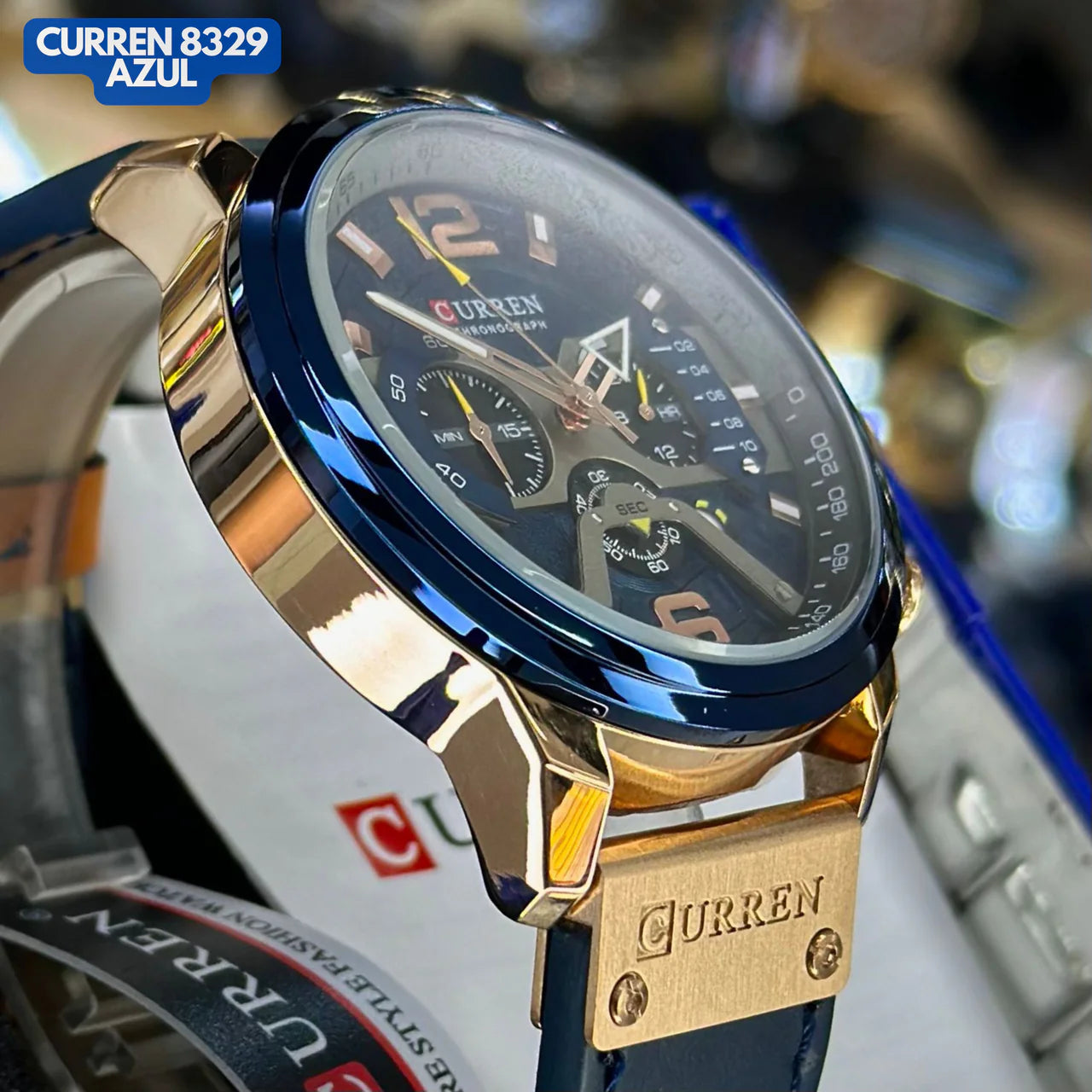 Reloj Curren 8329 En Cuero Azul