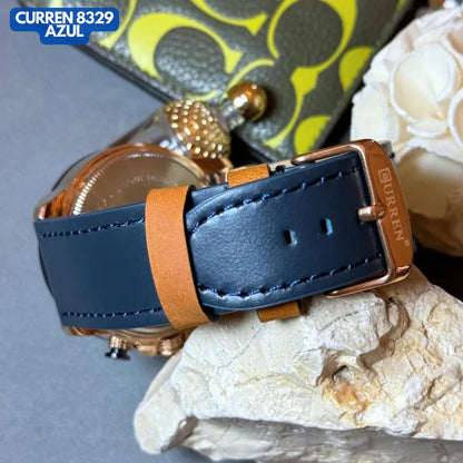 Reloj Curren 8329 En Cuero Azul